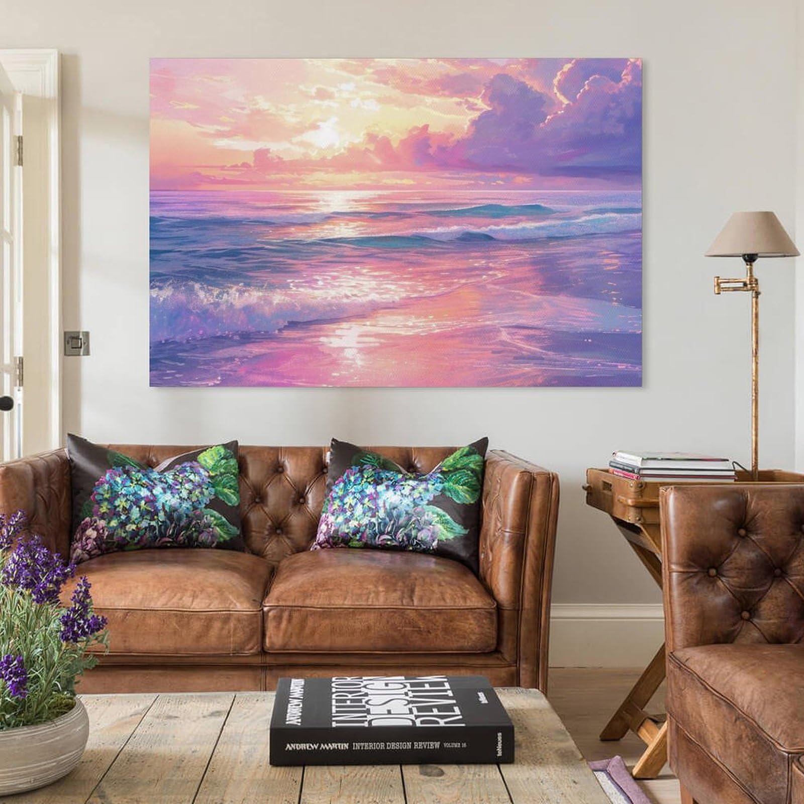 Amazon.co.jp: 絵画 ピンクとブルーの海景水彩画インテリア 絵画 魅力